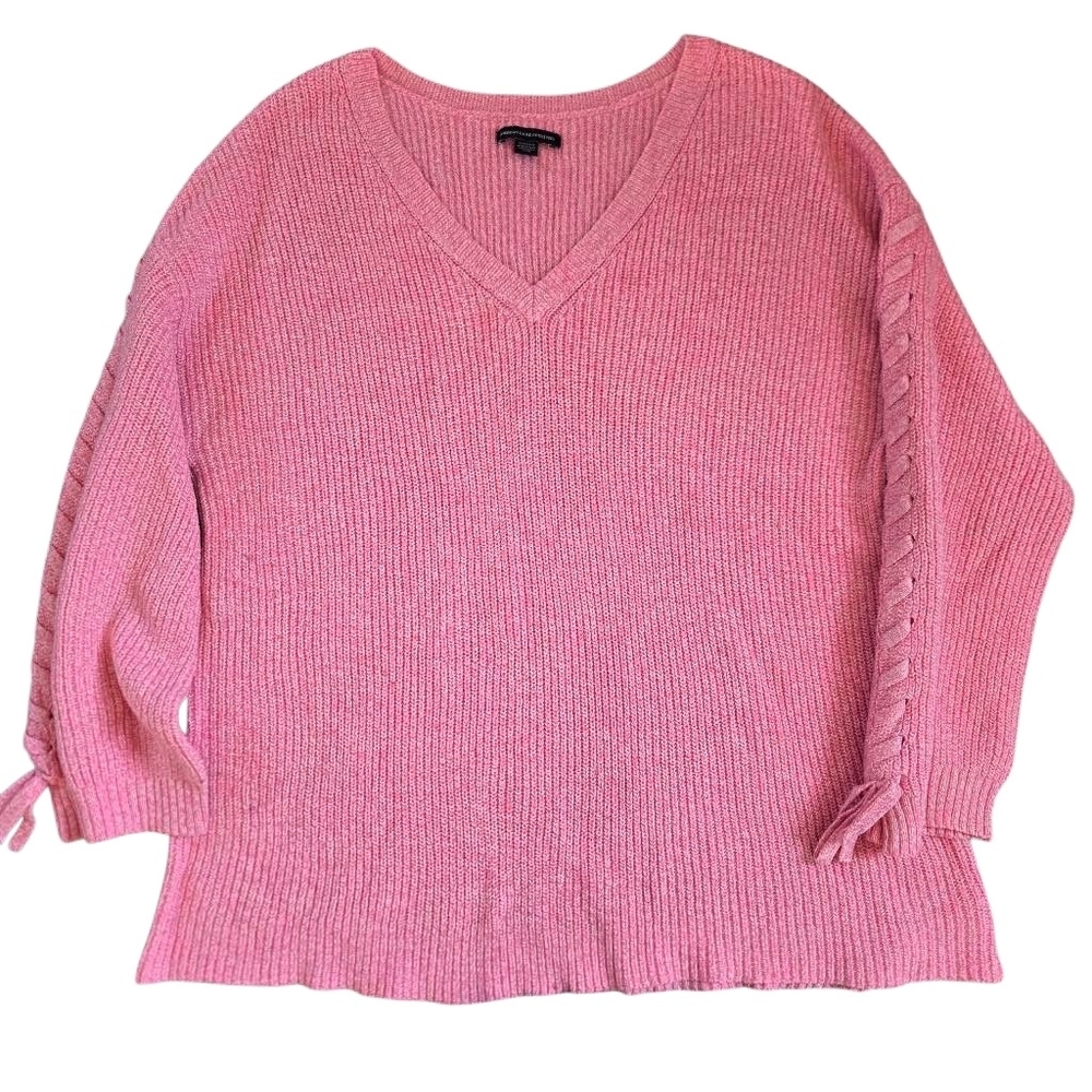 American Eagle Pink Ribbed V-Neck Sweater